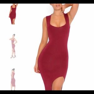 Double layered midi dress, wine color, soft fabric